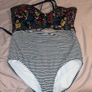 Floral and stripes bathing suit